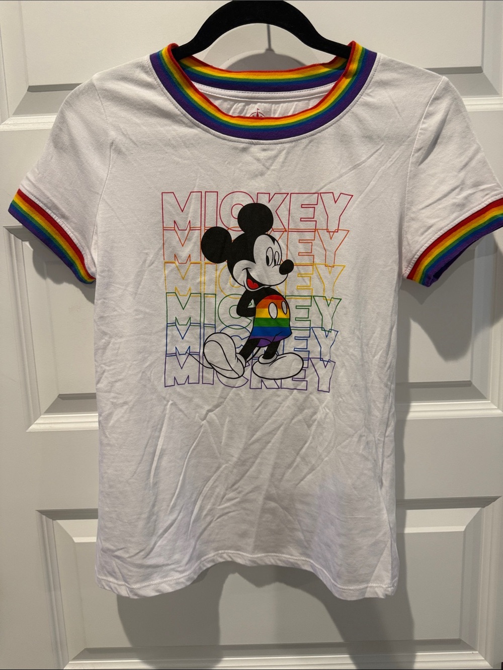 Disney parks PRIDE White Mickey Rainbow Ringer Tee